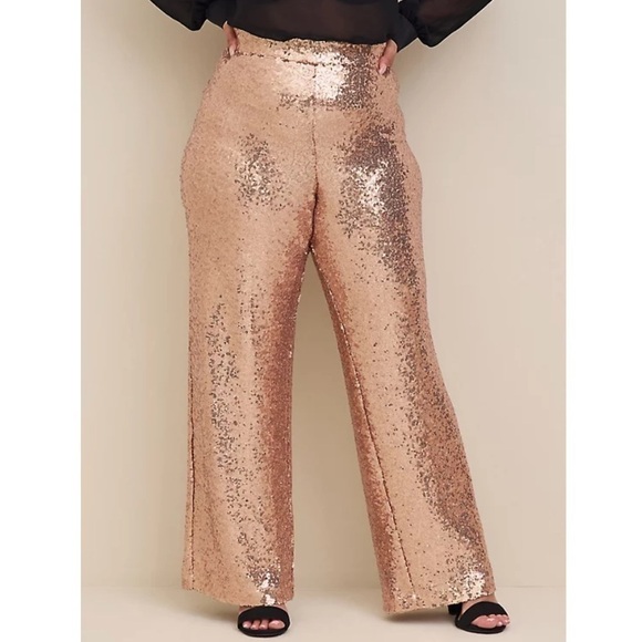 Torrid gold PULL-ON WIDE LEG SEQUIN HIGH-RISE PANT - Picture 3 of 10